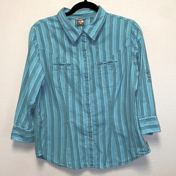 The North Face Tops - The North Face Blue Stripe Snaps A5 Series Westerncore Roll Sleeve Shirt 4472